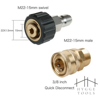 ข้อต่อสวมเร็วเครื่องฉีดน้ำ ข้อต่อผู้เมีย 3/8" เกลียว M22x1.5 ข้อต่อทองเหลือง