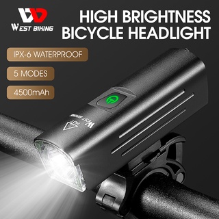 WEST BIKING IPX6ไฟจักรยานกันน้ำ1300Lumens 4500 MAhไฟLEDแบบสว่างจักรยานไฟหน้ายูเอสบีชาร์จได้ขี่จักรยานโคมไฟไฟท้ายอุปกรณ์ขี่จักรยานกลางแจ้ง