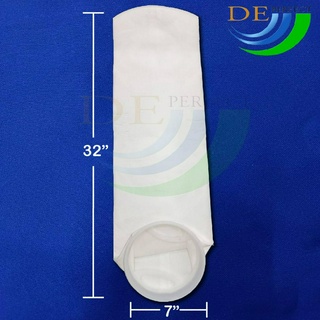 Filter bag(Heat seal) ถุงกรอง ผ้าPE ห่วงพลาสติก  size7นิ้วx32นิ้ว กรองน้ำ กรองสารเคมี เหมาะสำหรับใส่ถังกรองSUS