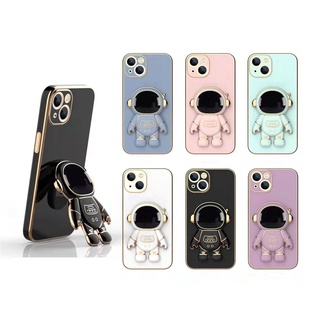 Casing Oppo Reno 7 6 5 4 F Z PRO A94 A93 4G 5G Reno7 Reno6 Reno5 Reno4 Cute Cartoon Space Astronaut Stand High Quality Straight Edge Plating Soft Thin Phone Case Cover MMT 07