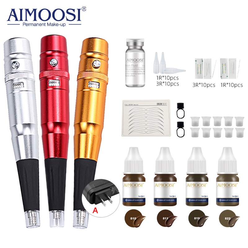 Aimoosi ชุดอุปกรณ์สักคิ้ว อายไลเนอร์ ลิป ฟอกสี All-In-One สําหรับฝึกนักวิชาการ เครื่องสักคิ้ว เครื่องสักคิ้วออมเบร์ เครื่องสักคิ้วลายเส้น รอยสักริมฝีปาก