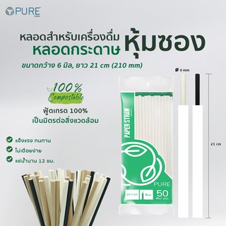 (1,500 เส้น/ลัง) หลอดกระดาษ 6 มิล ยาว 21 ซม. *ห่อกระดาษ หลอดOPure หลอดย่อยสลาย หลอดหุ้มซอง Paper straw หลอดดูดน้ำ