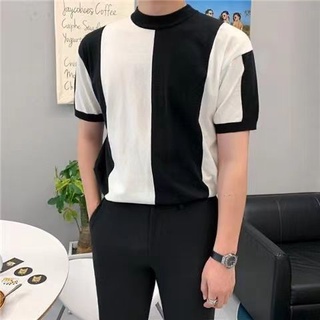 Summer light luxury business casual slim knit short-sleeved polo shirt male Britishtrend brand slim lapel solid color T-