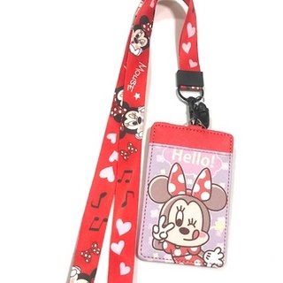 MINNIE สายคล้องคอ สายคล้องบัตร ที่ใส่บัตร ซองใส่บัตร ที่ใส่บัตร พร้อมสายคล้องคอ ลาย MINNIE HELLO แดง ชมพู น่ารักดี PMYL