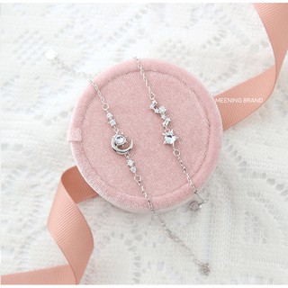 MeeningBrand ❥ สร้อยข้อมือเงิน MOON&amp;STAR WITH DIAMOND HOLOGRAM [01-0076]