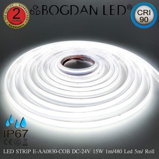 LED STRIP E-AA0830-COB-6500K DC-24V 15W/1M IP67 ยี่ห้อBOGDAN LED แอลอีดีไฟเส้นสำหรับตกแต่ง 2400LED/5M 75W/5M Grade A