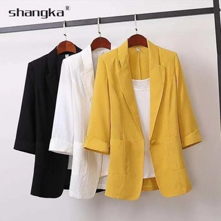 สีดำ เสื้อเบลเซอร์ blazer oversized เสื้อแจ็กเก็ตสูทลําลอง ขนาดใหญ่ สีเหลือง สีดํา สีขาว แฟชั่นสไตล์เกาหลี สําหรับผู้หญิง