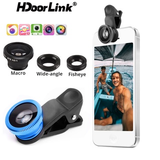 Hdoorlink 3In1 เลนส์มุมกว้าง 0.67X Fish Eye Macro พร้อมคลิปหนีบสําหรับโทรศัพท์มือถือ