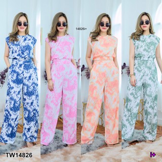PP14826 Set #สาวอวบ เสื้อคอกลมแขนกุด+กางเกงขายาว ลายมัดย้อม