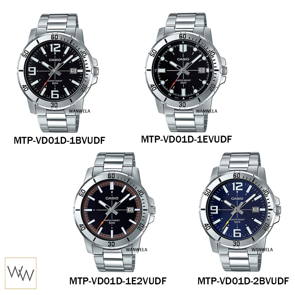 นาฬิกาผู้ชาย กล่องนาฬิกา [ใส่โค้ดลดเพิ่ม] ของแท้ นาฬิกาข้อมือ Casio ผู้ชาย รุ่น MTP-VD01 สายสแตนเลส