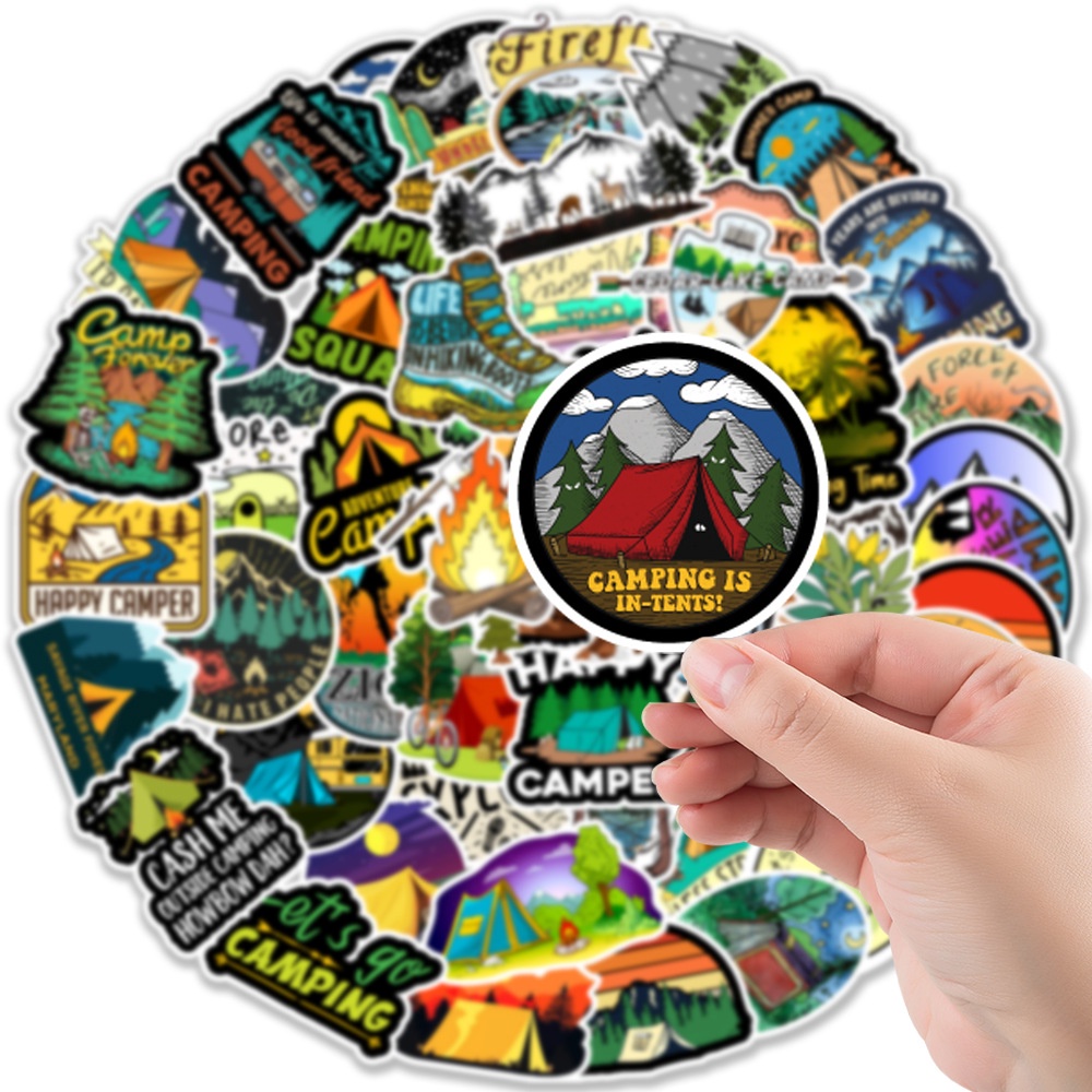 Camping outdoor travel การตั้งแคมป์ adventure สติกเกอร์กันน้ำ สเก็ตบอร์ด sticker 50ชิ้น