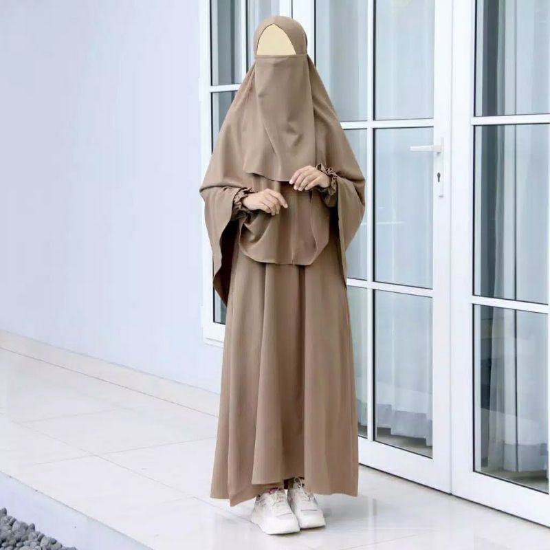 Plain Syari Gamis Set Hijab Plus Veil Simple Gamis Syari Set Khimar Gamis Veil Set