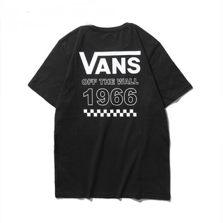 New Vans Vansฤดูร้อนผู้ชาย1966 Checkerboardพิมพ์สีดำและแขนสั้นสีขาวเสื้อยืด discount