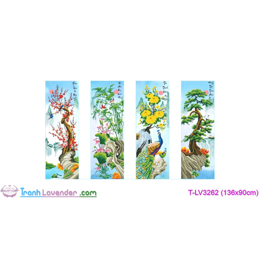 (ยังไม่ปัก)[T-LV3262]ภาพวาดปักครอสติสของ Four Quarters Tung Cuc Truc Mai (136x90cm)