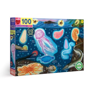 eeBoo Bioluminescent 100 Piece Puzzle (Glow in the Dark) - จิ๊กซอว์รูปสัตว์เรืองแสงใต้ท้องทะเลแบบ 100 ชิ้น (เรืองแสงในที