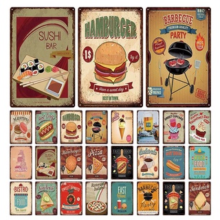 Hamburger Metal Sign Plaque Metal Vintage Fast Food Tin Sign Wall Decor for Kitchen Cafe Diner Bar Burger Metal Signs 20x30cm