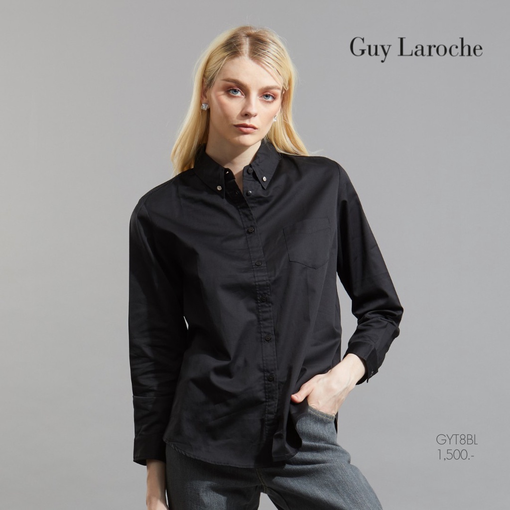 Guy Laroche Soft Cotton Basic Shirt เชิ้ตแขนยาว ใส่ทำงาน สีดำ(GYT8BL) เสื้อเชิ้ตหญิง เสื้อผ้าผญสวยๆ(GYT8BL)