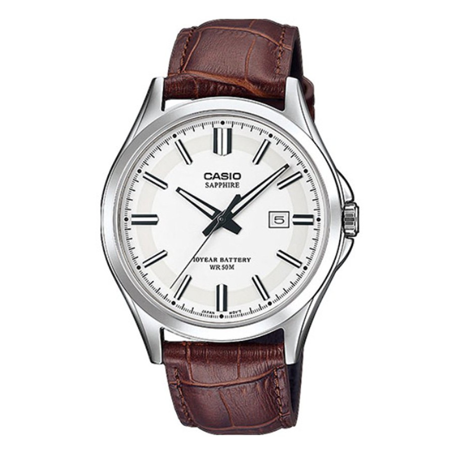 Casio Standard นาฬิกาข้อมือผู้ชาย สายหนัง รุ่น MTS-100,MTS-100L,MTS-100L-7A - สีเงิน