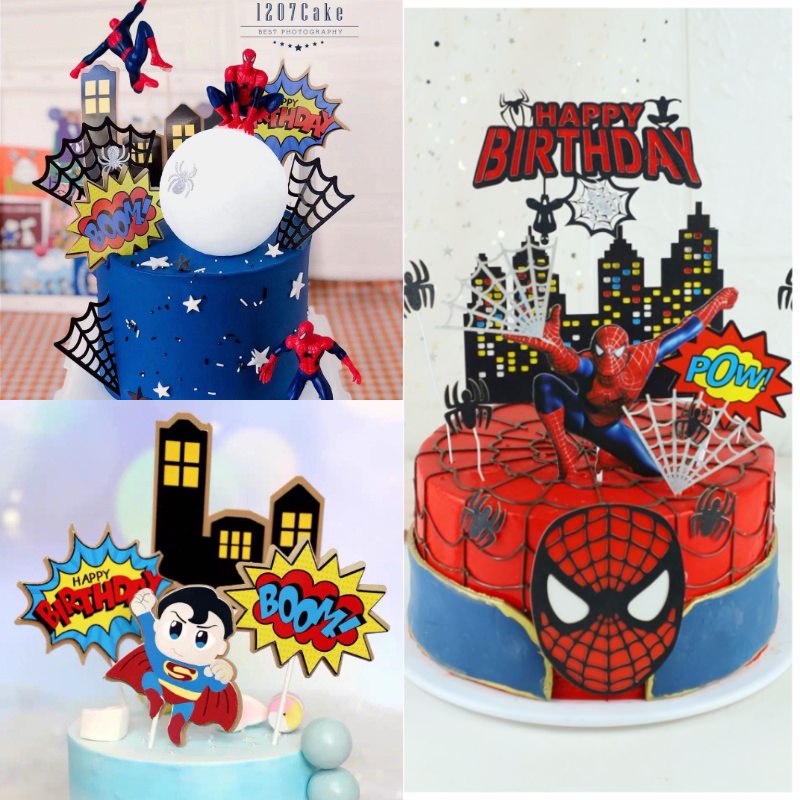 (จุด) พร้อมส่ง ชุดตกแต่งเค้กสไปเดอร์แมนพรีเมี่ยมสําหรับเด็กผู้ชายวันเกิดอุปกรณ์อบขนมสไปเดอร์แมนเค้กวันเกิดเด็กชาย