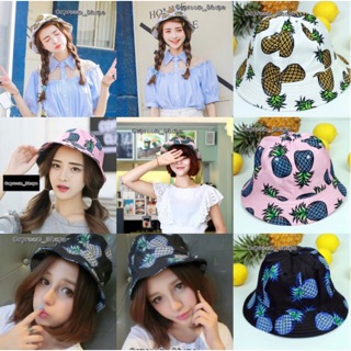 Bucket_Pineapple หมวกลายสัปปะรด ลายผลไม้ หมวกบักเก็ต Cap_Hat ราคาถูก พร้อมส่ง