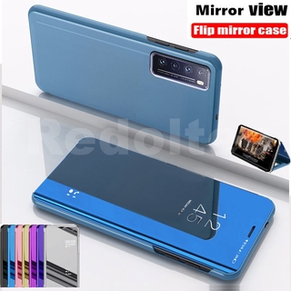 เคสฝาพับ Huawei Nova 7 5G พื้นผิวกระจกสมาร์ทหรูหราชุบบางใสดูหนัง 360 ฝาครอบป้องกันโทรศัพท์แบบเต็มตัว