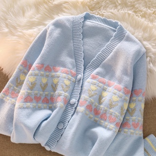 Preorder เสื้อกันหนาว 👕 Soft Milk Blue Sweater Cardigan