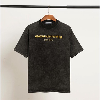 เสื้อยืดแขนสั้นผ้าฝ้ายพิมพ์ลายโลโก้ Aw King ลําลองสําหรับผู้ชาย