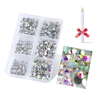 พลอยเทียม แก้วคริสตัล หลายขนาด สําหรับตกแต่งเล็บ DIY 1560 ชิ้น ต่อกล่อง