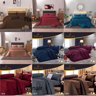 PREMIER SATIN พรีเมียร์ ซาติน ผ้าปูที่นอน 5, 6 ฟุต + ผ้านวม สีพื้น