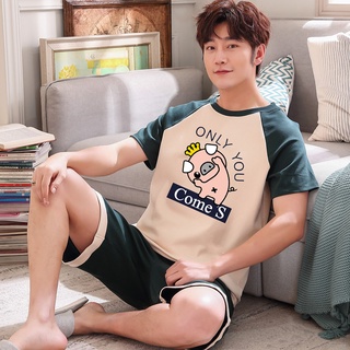 ชุดนอน เสื้อแขนสั้น กางเกงขาสั้น ผ้าฝ้ายแท้ ลายการ์ตูน Snoopy violent bear พลัสไซซ์ สําหรับผู้ชาย