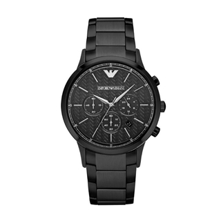 Emporio Armani 43mm Mens Quartz Watch with Black Dial Chronograph Display and Black Stainless Steel Bracelet AR2485