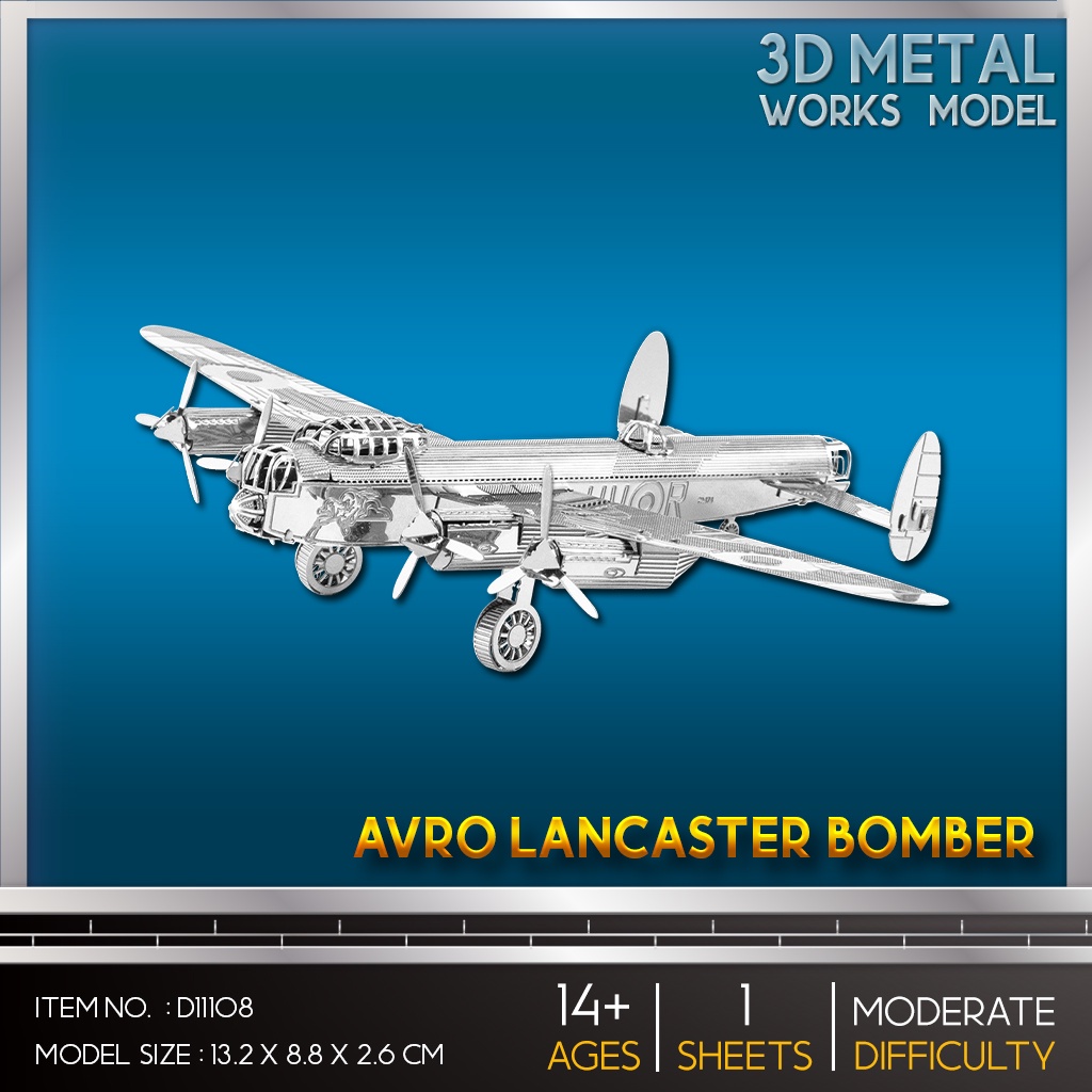เครื่องบินรุกล้ำ โมเดลโลหะ 3 มิติ Avro Lancaster Bomber D11108 ของแท้ 100% สินค้าเป็นแผ่นโลหะต้องนำไ