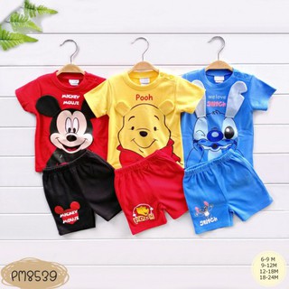 ชุดเด็ก เสื้อ-กางเกงขาสั้น(3ชุด) ลายมิกกี้ หมีพูห์ สติช Mickey pooh stich