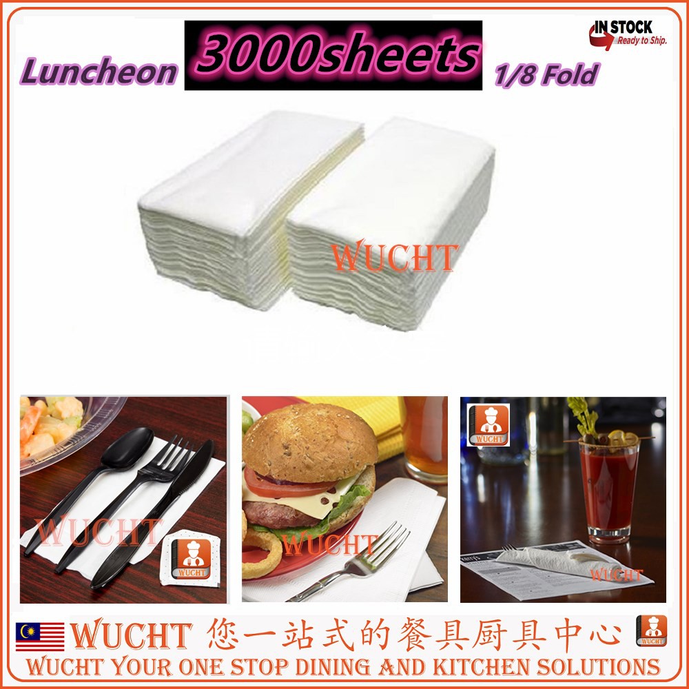 WUCHT3000s x White Napkin 2ply Hotel Napkin Paper 2ply Luncheon Napkin 1/8 พับ - Premium Pulp matera