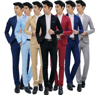 สูทชุด2ชิ้น เสื้อสูท+กางเกง ชุดสูทนักธุรกิจ  สูทแต่งงาน สูทผู้ชาย สูทสลิม  สูทออกงาน สไตล์เกาหลี  ผ้าแบบบางคุณภาพดีมี7สี