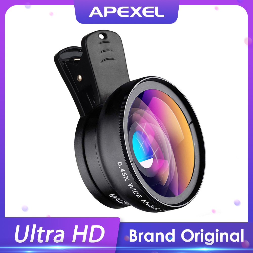 APEXEL Professional เลนส์กล้องโทรศัพท์ 12.5x Macro กล้อง Photo HD 0.45x เลนส์มุมกว้างพิเศษสําหรับ Samsung iPhone สมาร์ทโฟนทั้งหมด