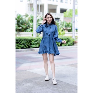 Annie dress jeans เดรสยีนส์แอนนี่ผูกโบว์