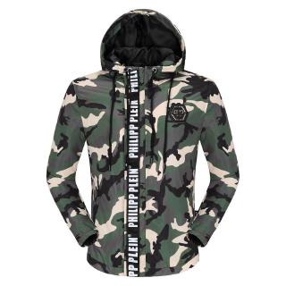 philipp plein เสื้อกันลมลายพรางพร้อมหมวกสําหรับผู้ชาย