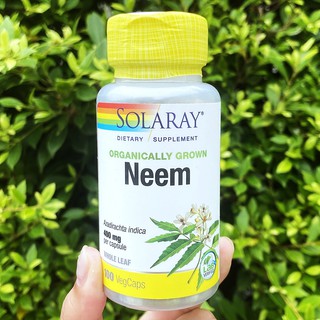 70% OFF ราคา Sale!!! EXP:08/2023 สารสกัดใบสะเดา Organically Grown Neem 400 mg 100 VegCaps (Solaray®)