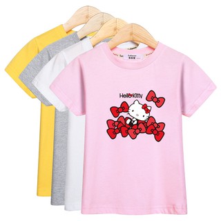 [Spot Delivery] เสื้อยืดลําลองสําหรับเด็กผู้หญิงแขนสั้นพิมพ์ลายการ์ตูน Hello Kitty