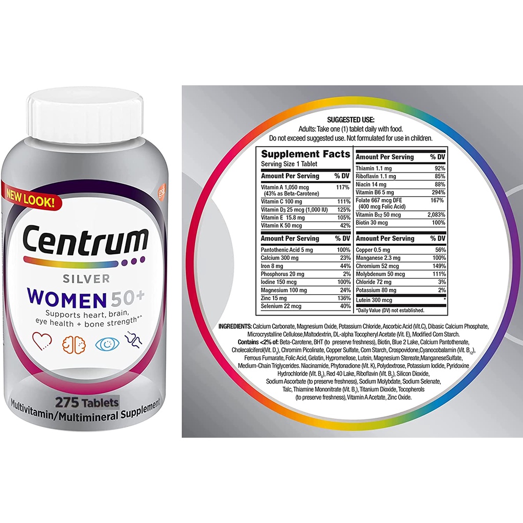 Centrum Silver Women 50 วิตามินสำหรับผู้หญิงอายุ 50 ปีขึ้นไป 275 เม็ด ...