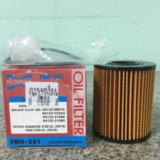 กรองน้ำมันเครื่อง Toyota Vigo, รถตู้(KDH) เครื่องเบนซิน 2.7 (2TR-FE) ลูกกระดาษ ยี่ห้อ Flomax