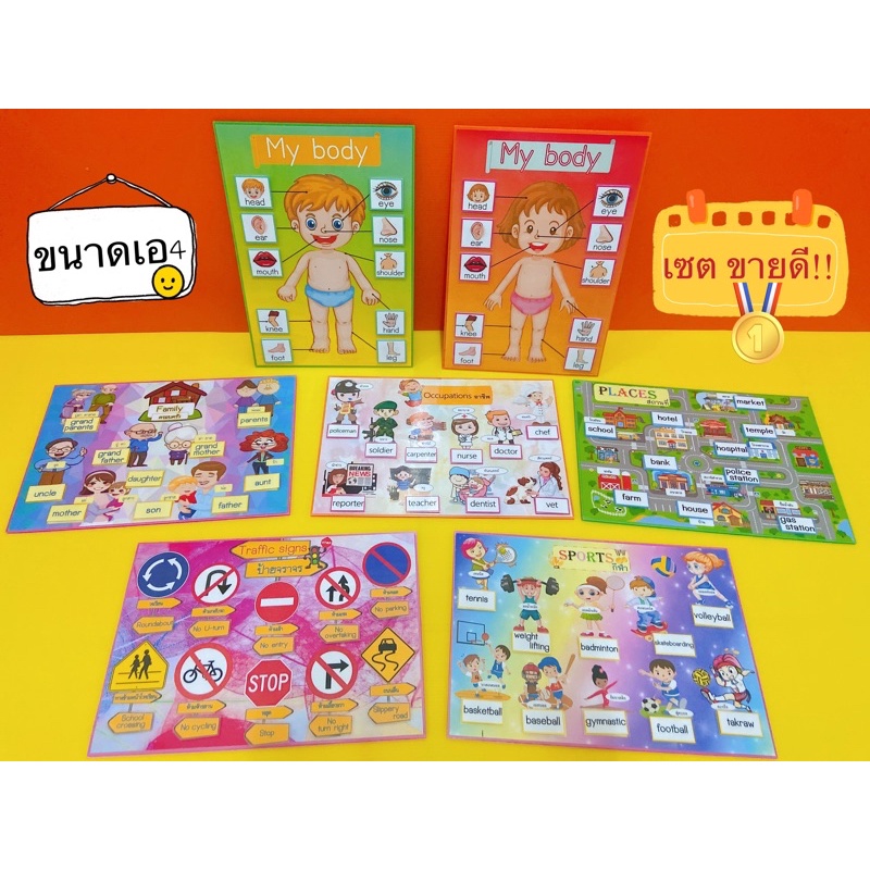 สื่อการสอนภาษาอังกฤษ แผ่นแม่เหล็กดูดคำศัพท์ ภาษาอังกฤษ ขนาดเอ4 (พร้อมส่ง) #สื่อเสริมพัฒนาการเด็ก