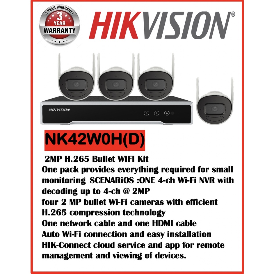 ว้าว ราคาพิเศษ 1ปีมีครั้ง กล้องวงจรปิด HIKVISION IP WI-FI KIT 4 CH 2 MP NK42W0H ชุดกล้องไร้สาย 4ตัว 