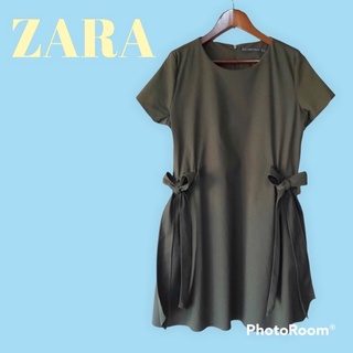 ZARA เดรสสีเขียวขี้ม้า ของจริงค่อนข้างใหญ่ L,XL ใส่ได้ พร้อมส่ง