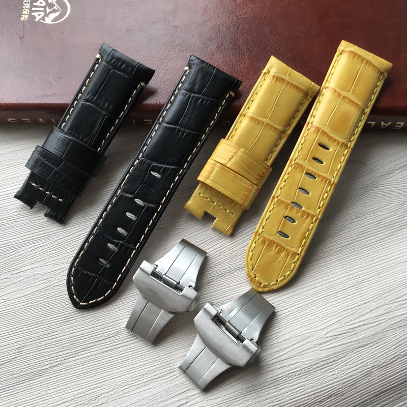สายนาฬิกาข้อมือหนัง หัวเข็มขัดผีเสื้อ สําหรับ Panerai PAM111 441 359 24 มม.