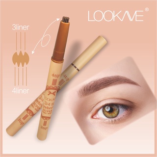 ดินสอเขียนคิ้วออโต้ 4 มิติ LOOKAVE 3/4 tip eyebrow automatic pencil (LK-38e)  มาในรูปแบบแบบเส้นต่อเส้น 3-4 Linerติดทนนาน