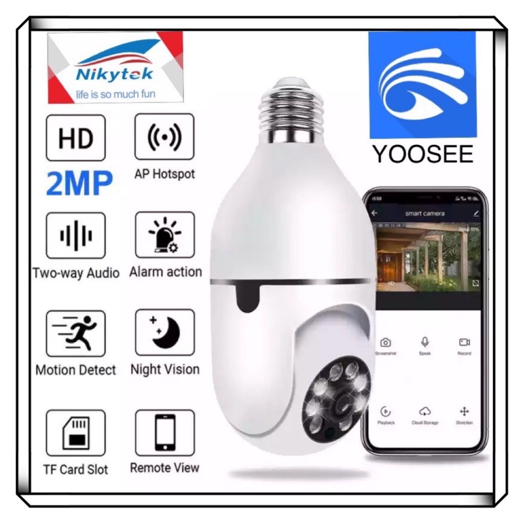 กล้องหลอดไฟ （YOOSEE D12A ）กล้องวงจรปิด ip camera indoor เชื่อมต่อไวไฟสัญญาณดี 2ล้านพิกเซล ดูผ่านมือถ