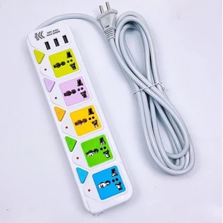 รับประกัน2ปี ปลั๊กไฟ 3ช่องUSB 3เมตร/5เมตร มีสวิตซ์เปิดปิด (สุ่มสี)