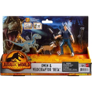 Mattel Jurassic World: Dominion Owen &amp; Velociraptr Beta Dinosaur Figure Pack